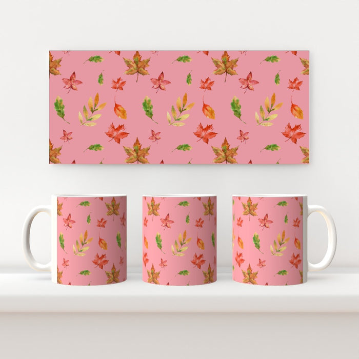 11oz Ceramic Mug - Autumn Leaves Pink - printonitshop