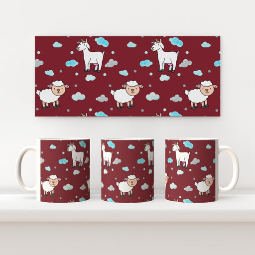 11oz Ceramic Mug - Goat and Sheep on Burgundy - printonitshop