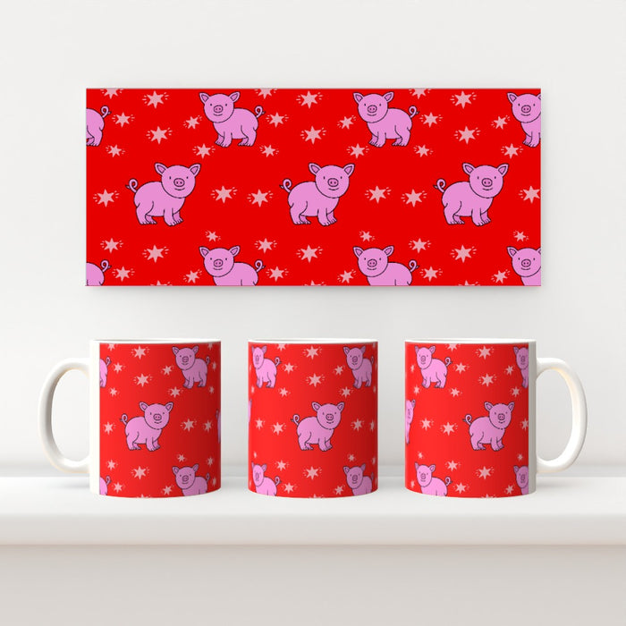 11oz Ceramic Mug - Pigs On Red - printonitshop