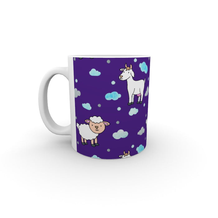 11oz Ceramic Mug - Goat and Sheep on Blue - printonitshop