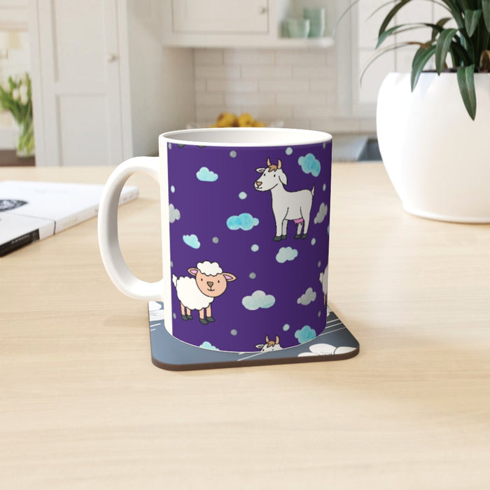 11oz Ceramic Mug - Goat and Sheep on Blue - printonitshop