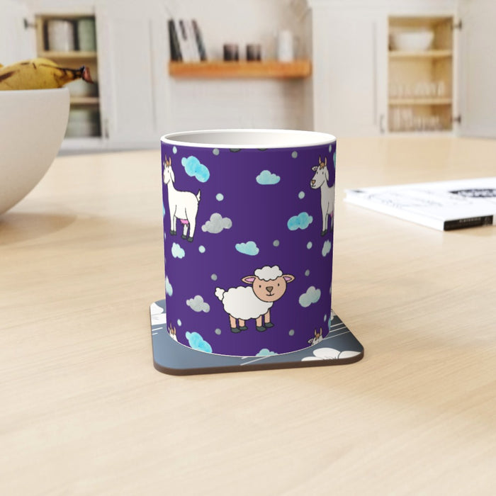 11oz Ceramic Mug - Goat and Sheep on Blue - printonitshop