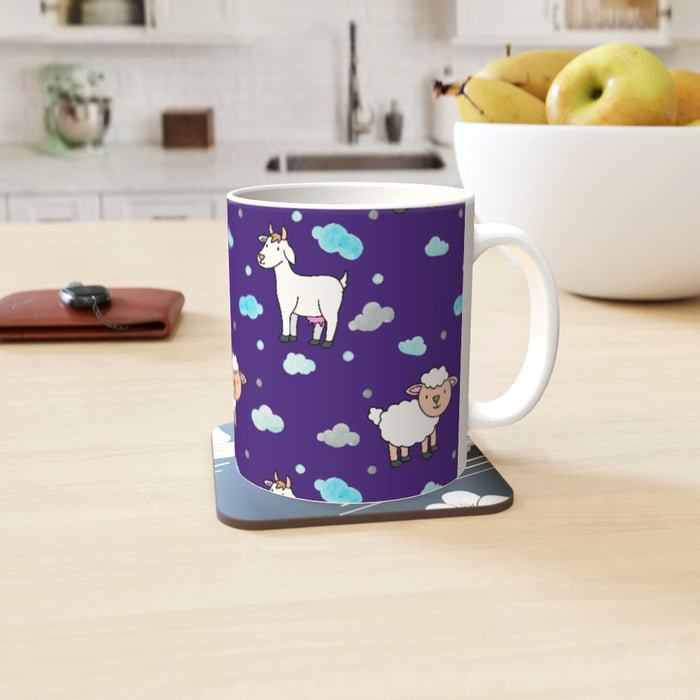 11oz Ceramic Mug - Goat and Sheep on Blue - printonitshop