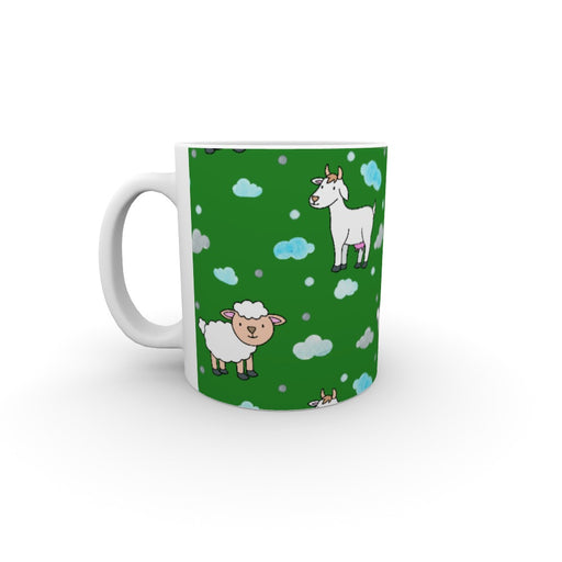 11oz Ceramic Mug - Goat and Sheep on Green - printonitshop