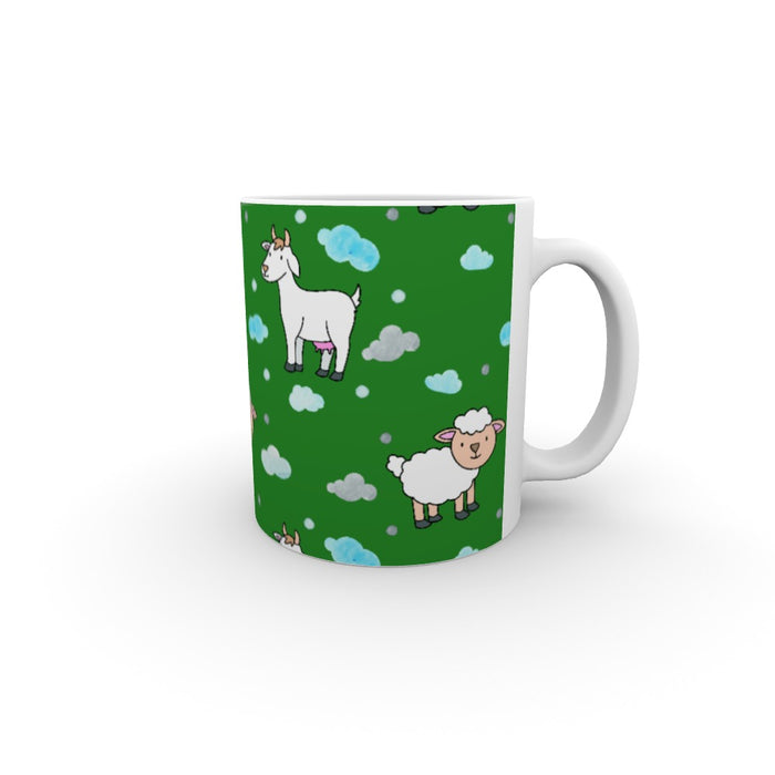 11oz Ceramic Mug - Goat and Sheep on Green - printonitshop