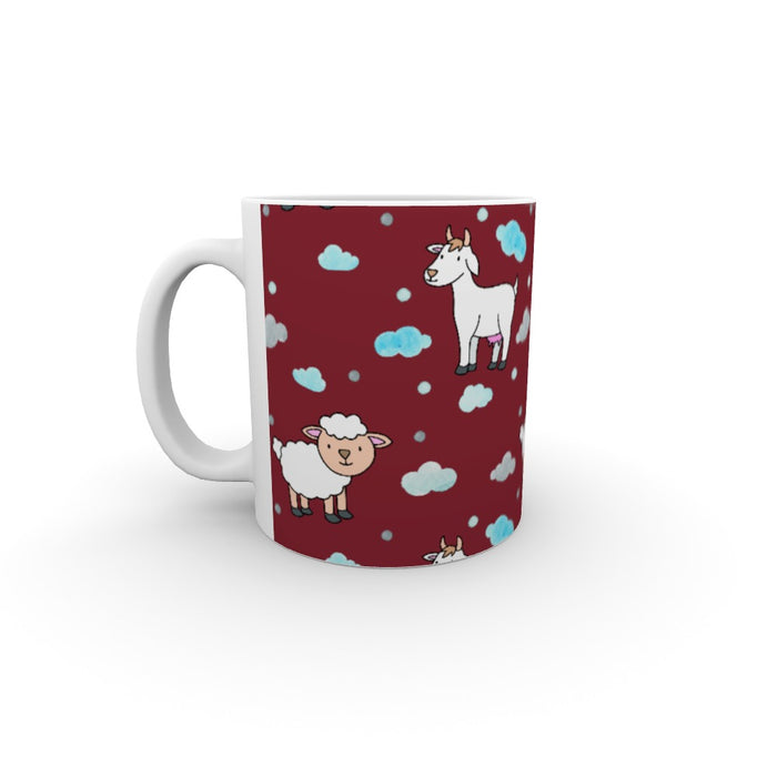 11oz Ceramic Mug - Goat and Sheep on Burgundy - printonitshop