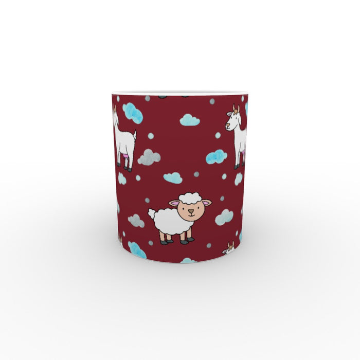 11oz Ceramic Mug - Goat and Sheep on Burgundy - printonitshop