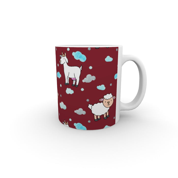 11oz Ceramic Mug - Goat and Sheep on Burgundy - printonitshop