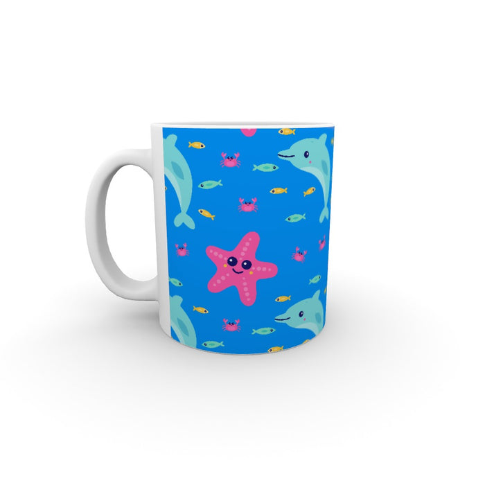 11oz Ceramic Mug - Dolphin and Starfish Blue - printonitshop