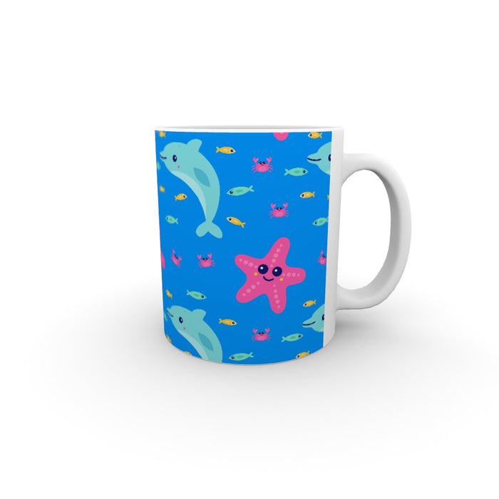 11oz Ceramic Mug - Dolphin and Starfish Blue - printonitshop