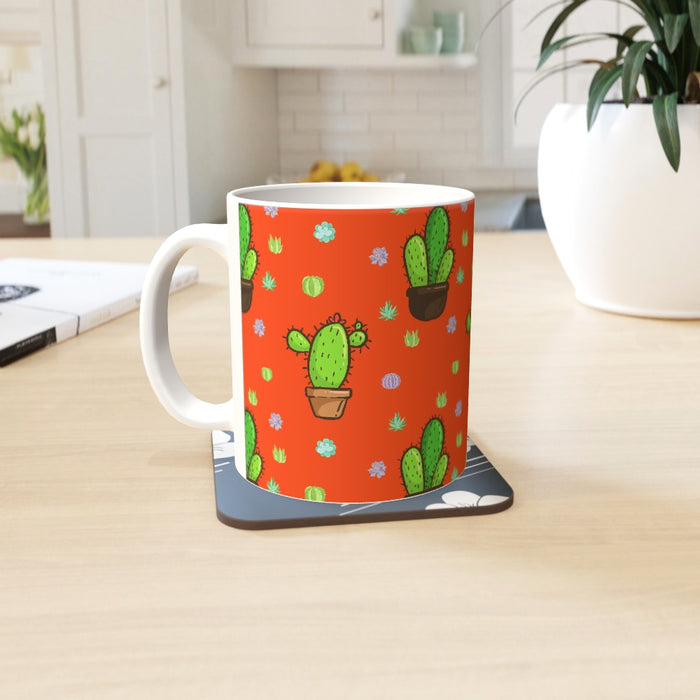 11oz Ceramic Mug - Cactus on Orange - printonitshop