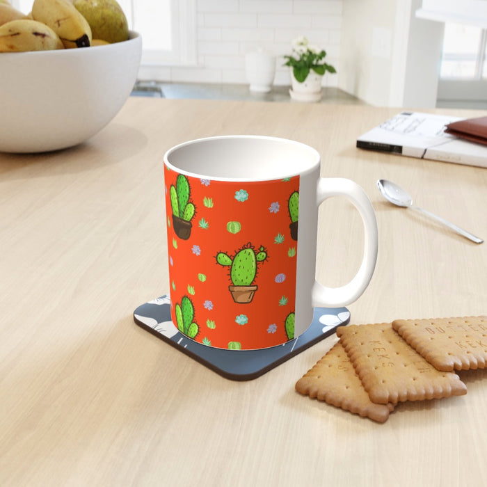 11oz Ceramic Mug - Cactus on Orange - printonitshop