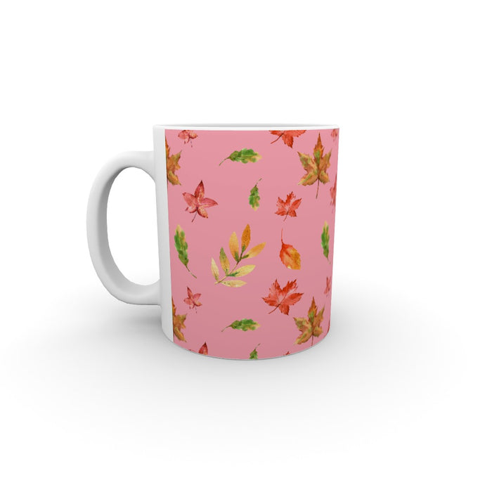 11oz Ceramic Mug - Autumn Leaves Pink - printonitshop