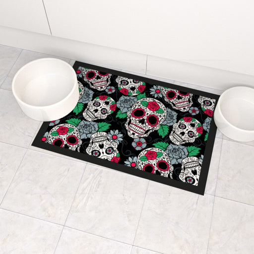 Pet Bowl Mats - Skulls and Roses - Print On It