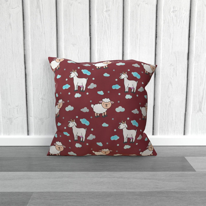 Cushions - Goat / Sheep on Burgundy - printonitshop