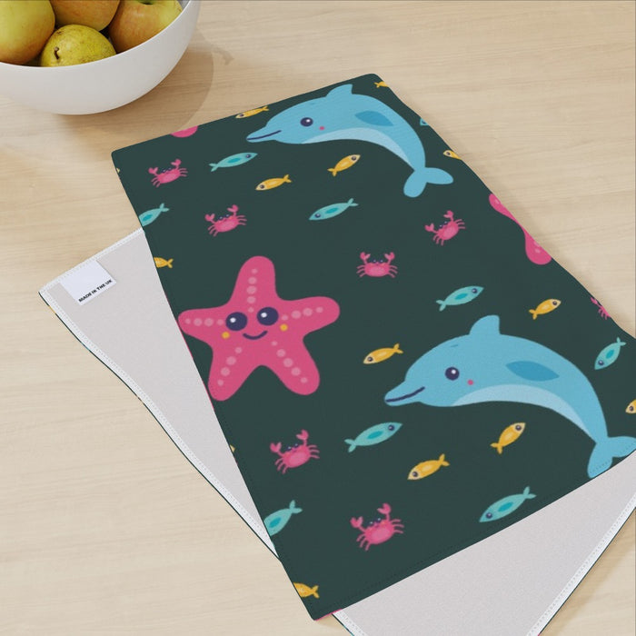 Tea Towel - Dolphin and Starfish Dark - printonitshop