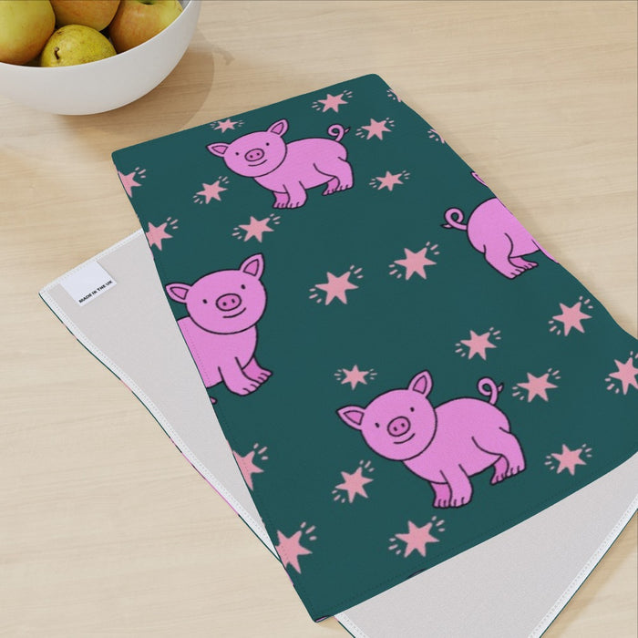 Tea Towel - Pigs on Green - printonitshop