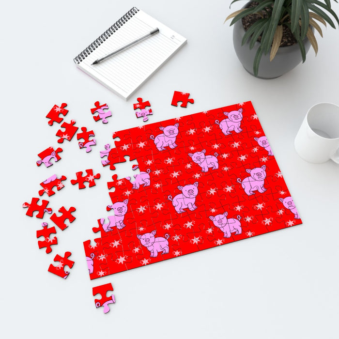 Jigsaw - Pigs on Red - printonitshop