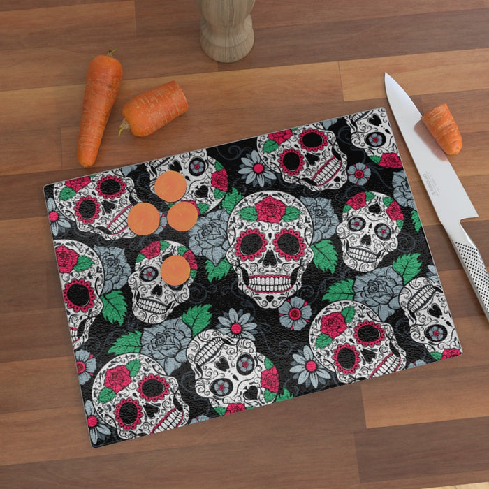 Glass Chopping Boards - Skulls and Roses - printonitshop