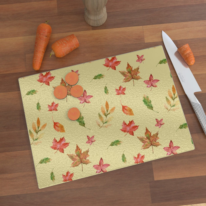 Glass Chopping Board - Autumn Leaves Cream - printonitshop