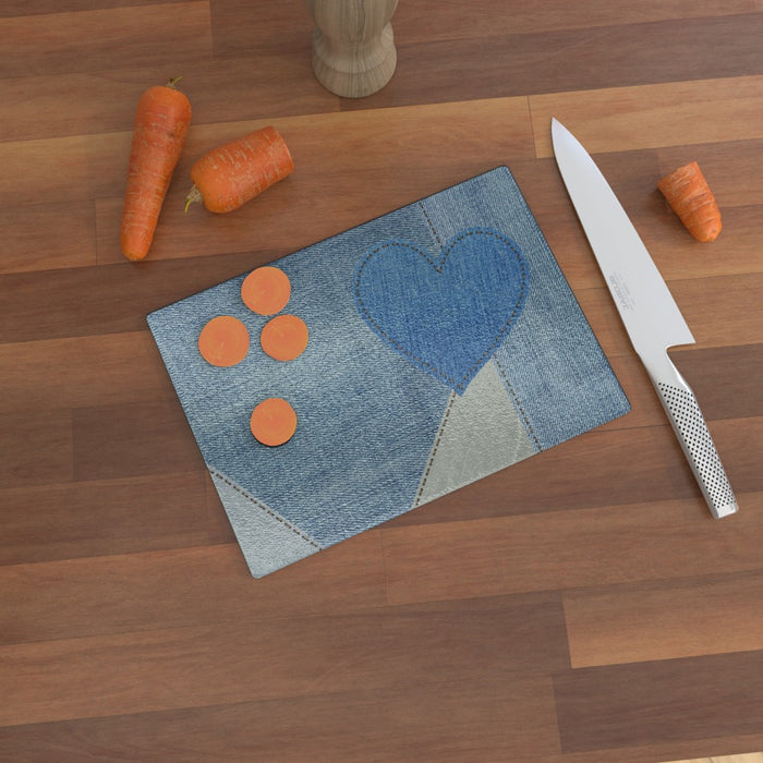 Glass Chopping Board - Denim Heart - printonitshop