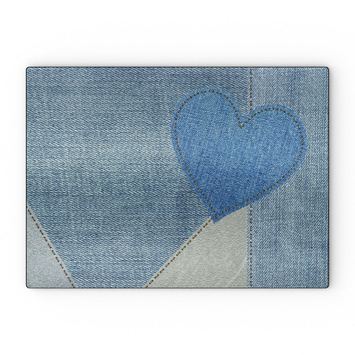 Glass Chopping Board - Denim Heart - printonitshop