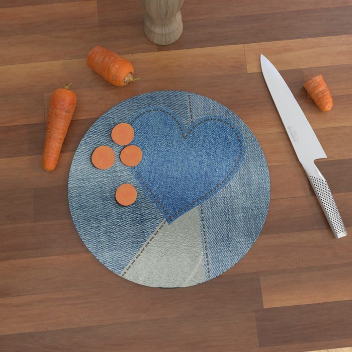 Glass Chopping Board - Denim Heart - printonitshop