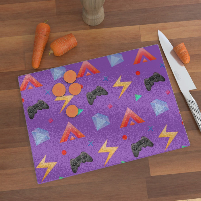 Glass Chopping Board - Gamers Play Purple - printonitshop