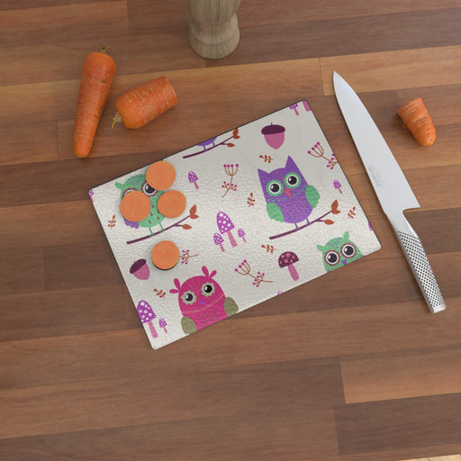 Glass Chopping Board - Owl Friends - printonitshop