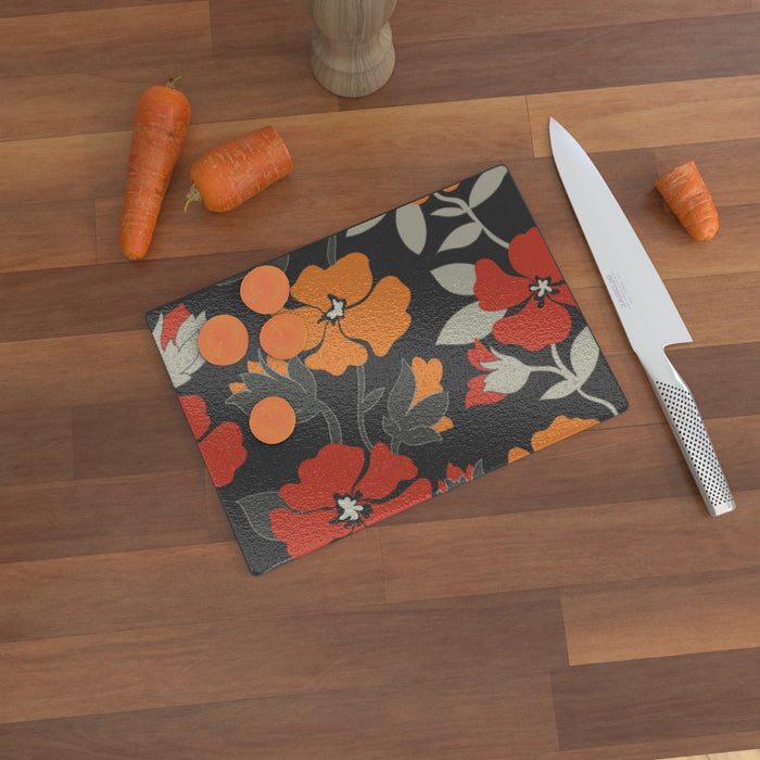 Glass Chopping Board - Orange Flowers - printonitshop