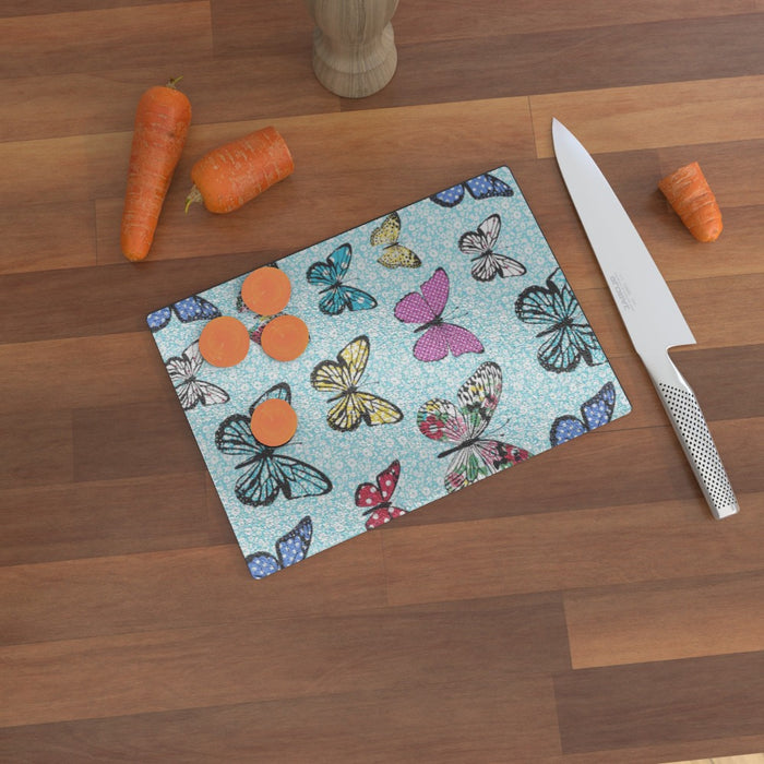 Glass Chopping Board - Floral Butterflies - printonitshop