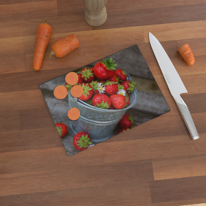 Glass Chopping Board - Strawberry Bucket - printonitshop