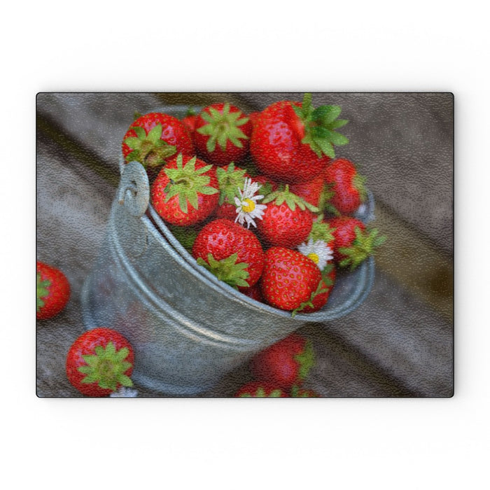 Glass Chopping Board - Strawberry Bucket - printonitshop