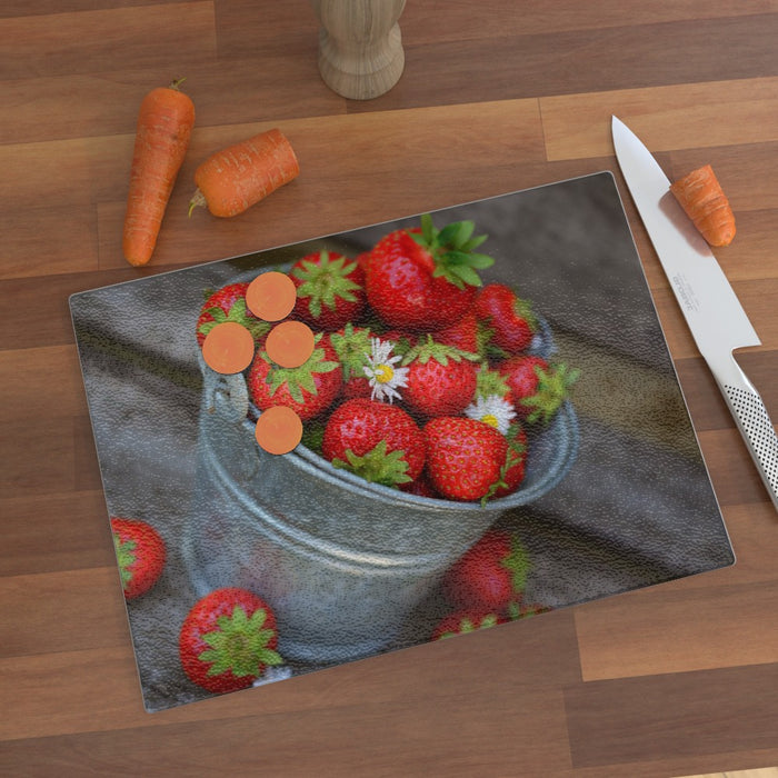 Glass Chopping Board - Strawberry Bucket - printonitshop