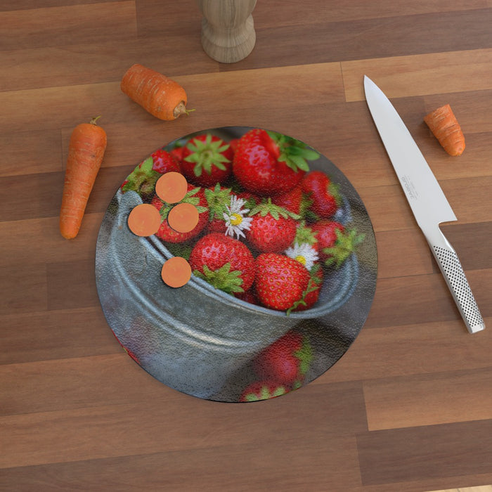 Glass Chopping Board - Strawberry Bucket - printonitshop