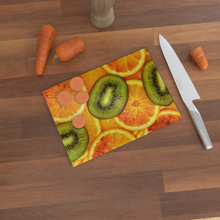 Glass Chopping Board - Kiwi and Orange - printonitshop