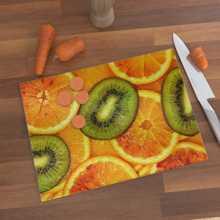 Glass Chopping Board - Kiwi and Orange - printonitshop