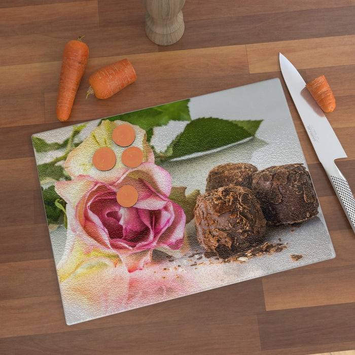 Glass Chopping Board - Chocolate and Roses - printonitshop