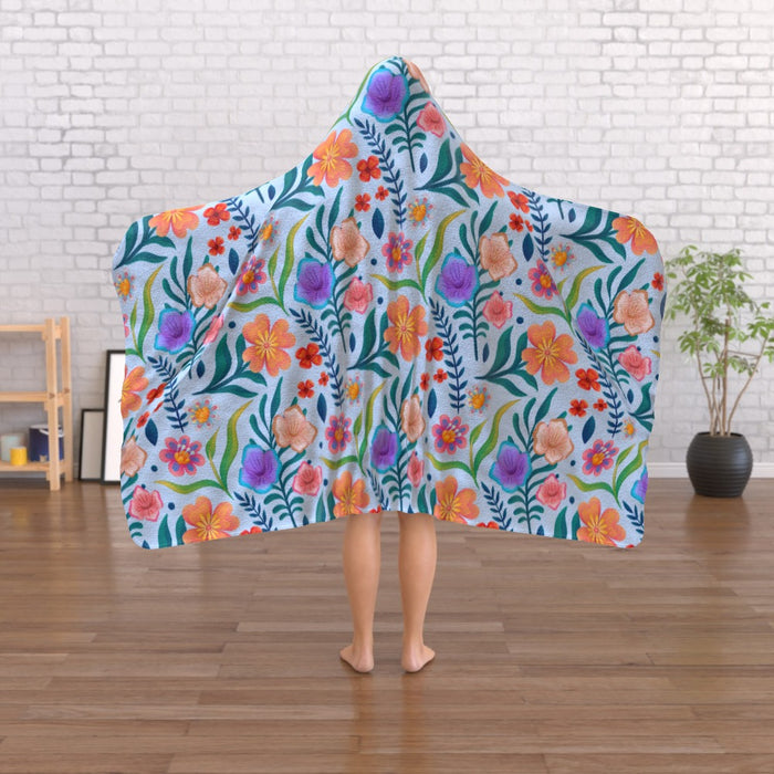 Hooded Blanket - Very Floral Blue - printonitshop