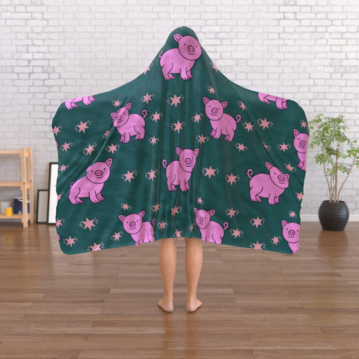 Hooded Blanket - Pigs on Green - printonitshop