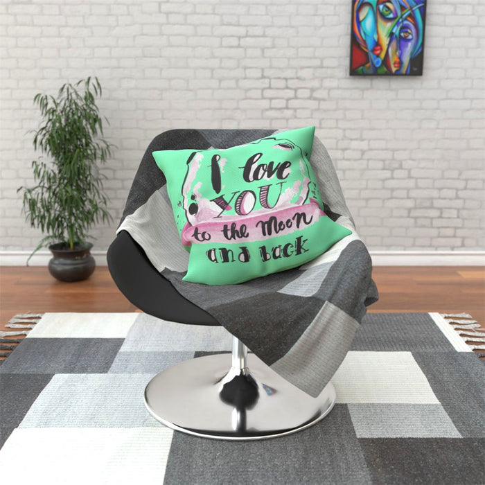 Cushion - I Love You To The Moon - Green Zest - printonitshop