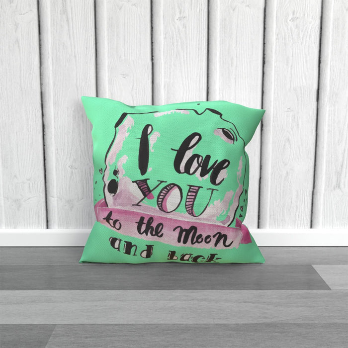 Cushion - I Love You To The Moon - Green Zest - printonitshop