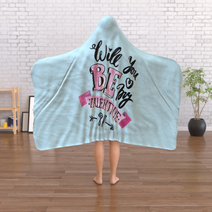 Hooded Blanket - Will You Be My Valentine - Pale Blue - printonitshop