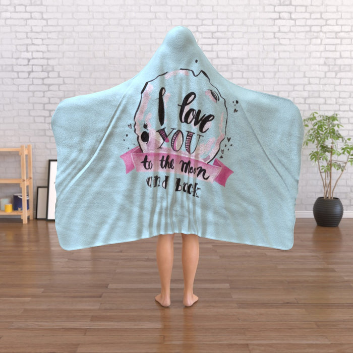 Hooded Blanket - Love you to the Moon - Pale Blue - printonitshop