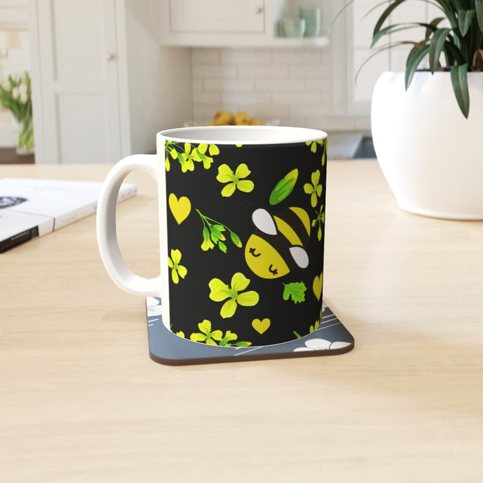 11oz Ceramic Mug - Bees on Black - printonitshop