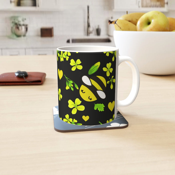 11oz Ceramic Mug - Bees on Black - printonitshop