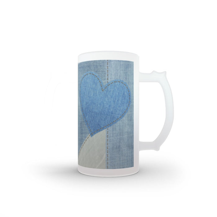 16oz Frosted Glass Stein - Denim Heart - printonitshop