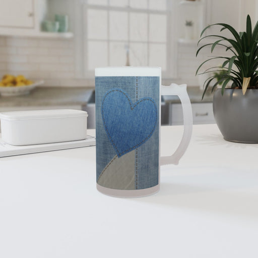 16oz Frosted Glass Stein - Denim Heart - printonitshop