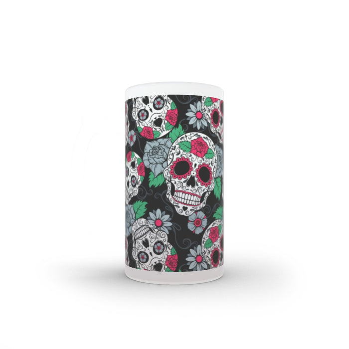 16oz Frosted Glass Stein - Skulls and Roses - printonitshop